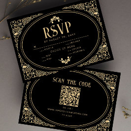 Moderne Art Deco Black en Faux Gold RSVP QR Code