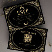 Moderne Art Deco Black en Faux Gold RSVP QR Code
