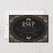 Moderne Art Deco Black en Faux Gold RSVP QR Code (Voorkant)