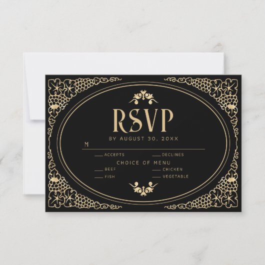 Moderne Art Deco Black en Faux Gold RSVP QR Code (Voorkant)