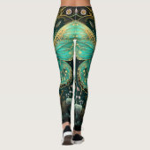 Moderne Art Deco Blauwgroen Blauw Goud Vlinderyoga Leggings (Achterkant)