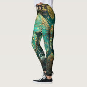 Moderne Art Deco Blauwgroen Blauw Goud Vlinderyoga Leggings (Links)