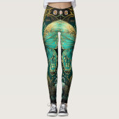 Moderne Art Deco Blauwgroen Blauw Goud Vlinderyoga Leggings (Voorkant)