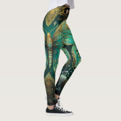 Moderne Art Deco Blauwgroen Blauw Goud Vlinderyoga Leggings (Rechts)