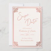 Moderne Art Deco Blush Roze Pauw Foto Huwelijk Save The Date (Voorkant)