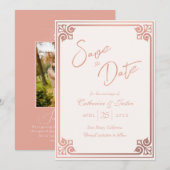 Moderne Art Deco Blush Roze Pauw Foto Huwelijk Save The Date (Voorkant / Achterkant)
