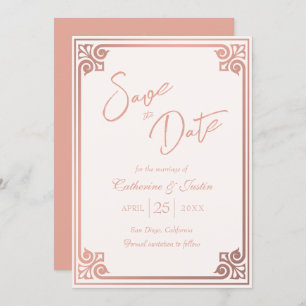 Moderne Art Deco Blush Roze Pauw Foto Huwelijk Save The Date