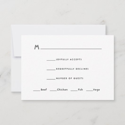 Moderne Art Deco bruiloft uitnodiging RSVP kaart Z (Achterkant)