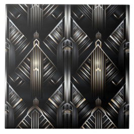 Moderne Art Deco, Chiaroscuro, Goud en Zwart Tegeltje