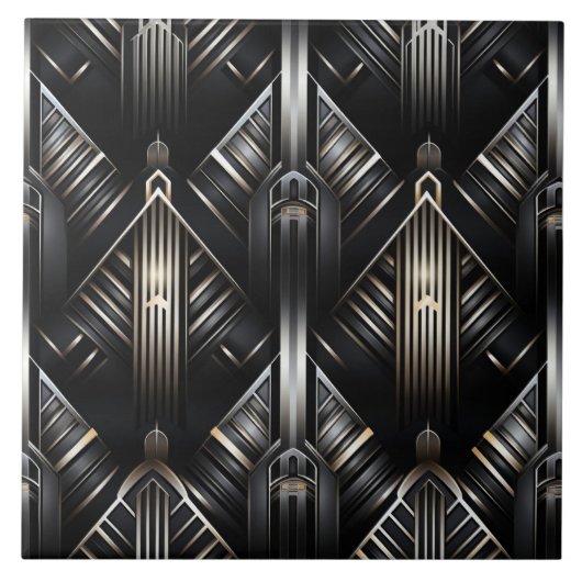 Moderne Art Deco, Chiaroscuro, Goud en Zwart Tegeltje (Voorkant)
