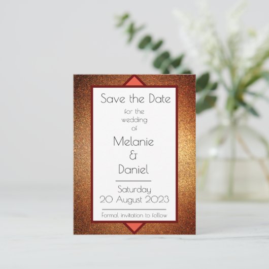 Moderne Art Deco Gatsby Glitter Simple Save the Da Briefkaart (Staand voorkant)