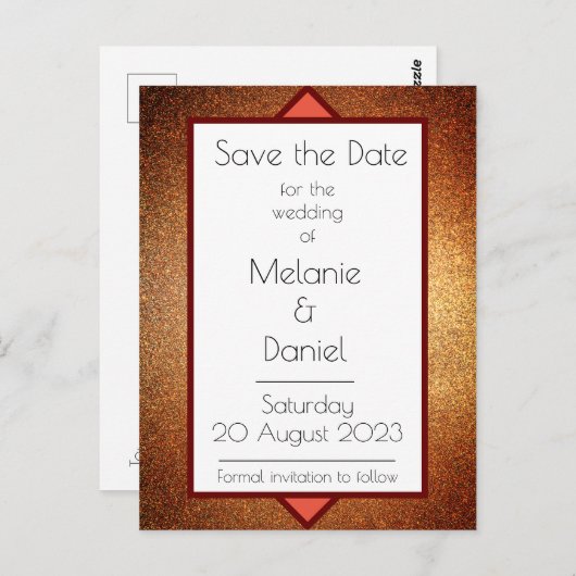 Moderne Art Deco Gatsby Glitter Simple Save the Da Briefkaart (Voorkant / Achterkant)