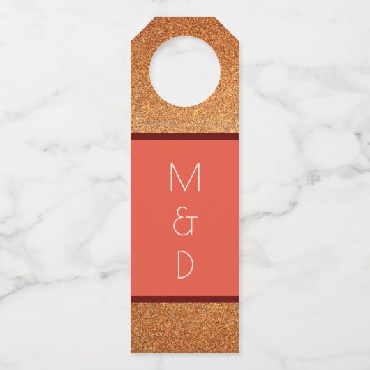 Moderne Art Deco Gatsby Gouden Glitter Bruiloft Flessenhanger (Voorkant)