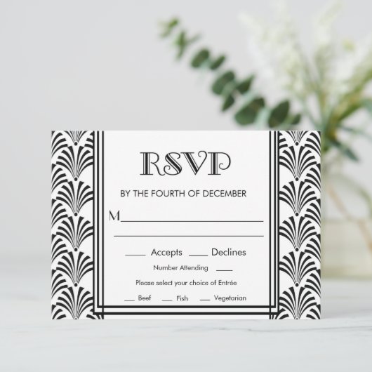 Moderne Art Deco Gatsby RSVP Kaartje (Staand voorkant)