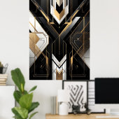 Moderne Art Deco Geometrisch goud zwart wit Poster (Thuiskantoor)