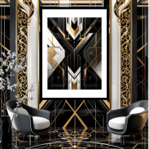 Moderne Art Deco Geometrisch goud zwart wit