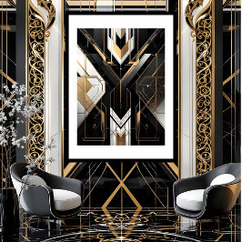 Moderne Art Deco Geometrisch goud zwart wit Poster