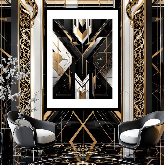 Moderne Art Deco Geometrisch goud zwart wit Poster