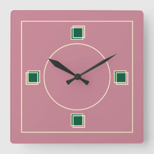 Moderne Art Deco Geometrisch in Stof Roze Vierkante Klok