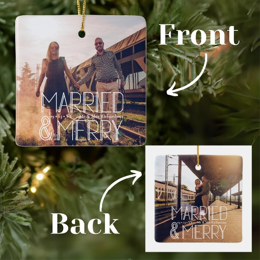 Moderne Art Deco Getrouwd & Vrolijke Passen getrou Keramisch Ornament