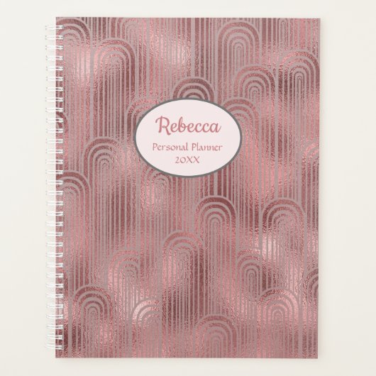 Moderne Art Deco Glam Rose Persoonlijke Naam Plann Planner (Voorkant)