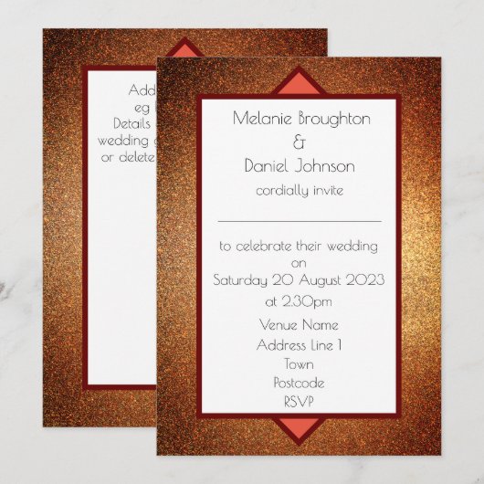 Moderne Art Deco Glitter Simple Wedding Invitation (Voorkant / Achterkant)