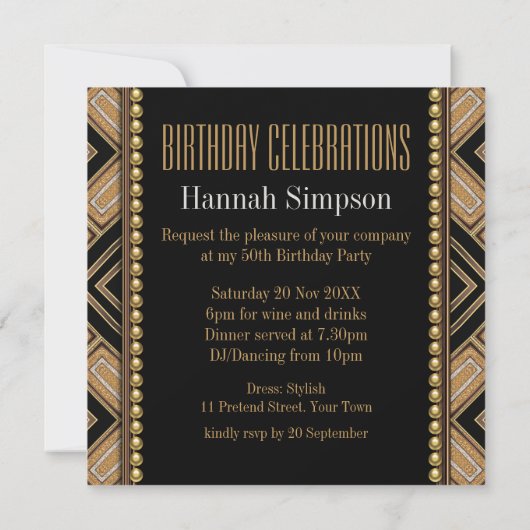 Moderne Art Deco Gold 50e verjaardag uitnodiging (Achterkant)