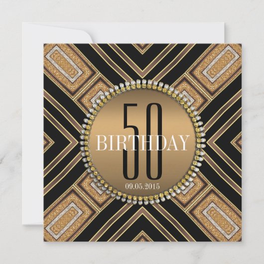 Moderne Art Deco Gold 50e verjaardag uitnodiging (Voorkant)
