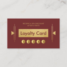 Moderne Art Deco Gold Burgundy Loyalty Punch Card