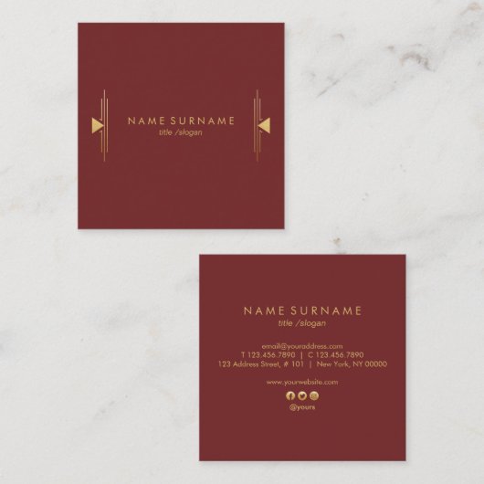 Moderne  Art Deco Gold Square Visitekaartje (Voorkant / Achterkant)