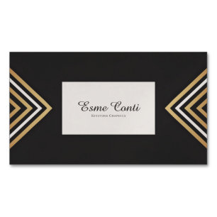Moderne Art Deco Goud Wit Chevron Zwart Magnetisch Visitekaartje