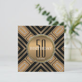 Moderne Art Deco Gouden 50ste Verjaardagsuitnodigi Kaart (Staand voorkant)