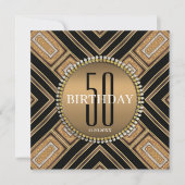 Moderne Art Deco Gouden 50ste Verjaardagsuitnodigi Kaart (Voorkant)