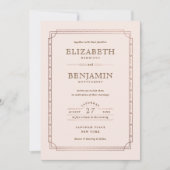 Moderne Art Deco Gouden Folie Border Blush Bruilof Kaart (Voorkant)