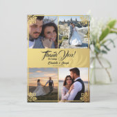 Moderne Art Deco Gouden Zwaan 4 Foto Bruiloft Bedankkaart (Staand voorkant)