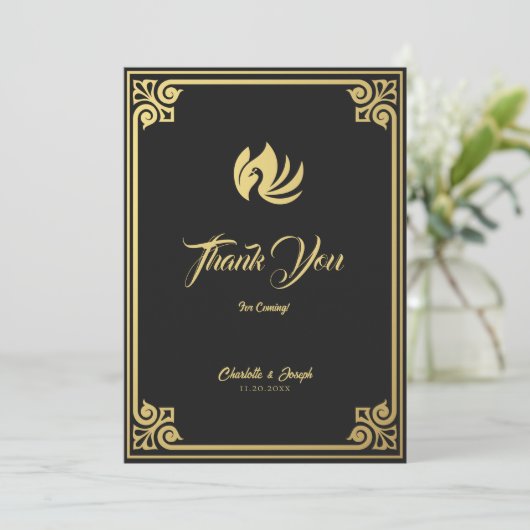 Moderne Art Deco Gouden Zwaan Bruiloft Bedankkaart (Staand voorkant)