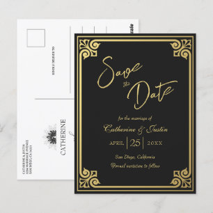 Moderne Art Deco Gouden Zwarte Pauw Save The Date Briefkaart