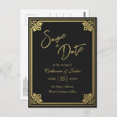 Moderne Art Deco Gouden Zwarte Pauw Save The Date Briefkaart (Voorkant / Achterkant)