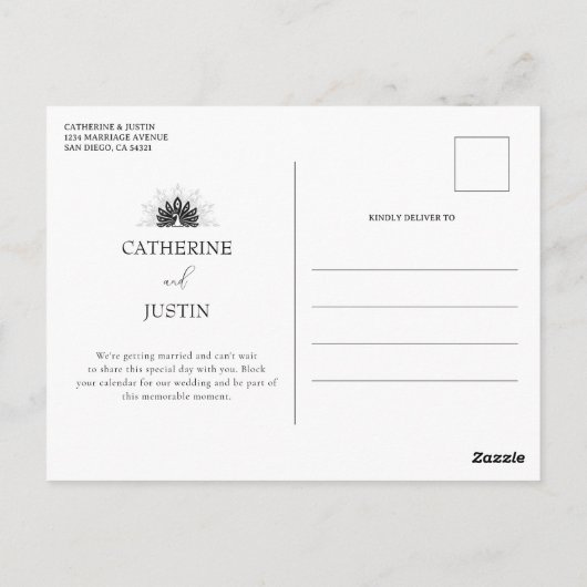 Moderne Art Deco Gouden Zwarte Pauw Save The Date Briefkaart (Achterkant)