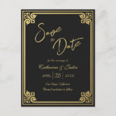 Moderne Art Deco Gouden Zwarte Pauw Save The Date Briefkaart (Voorkant)