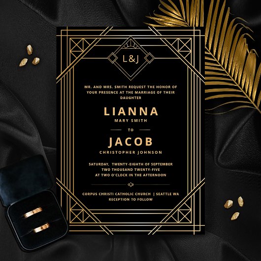 Moderne Art Deco huwelijksuitnodiging Kaart