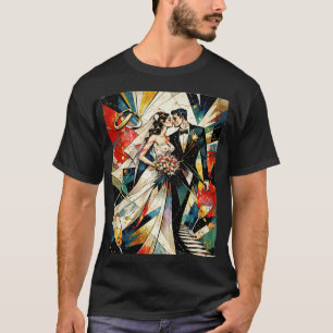 Moderne Art Deco Illustratie van Trouwende Koppel T-shirt