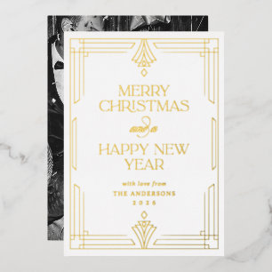 Moderne Art Deco Klassieker Wit Kerstmis Goud Folie Feestdagenkaart