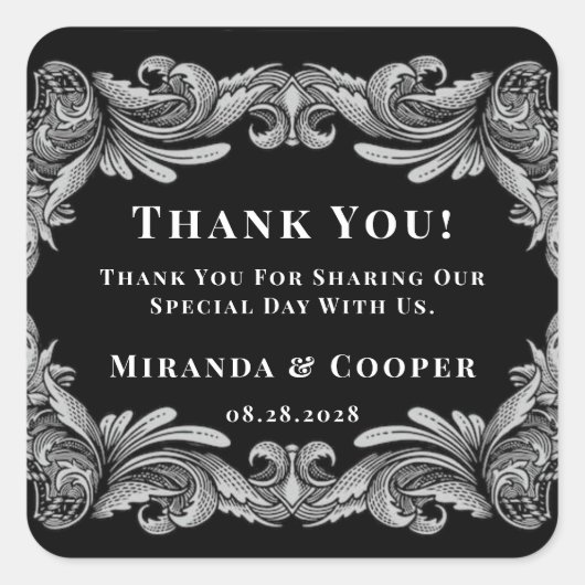 Moderne Art Deco Leaf bruiloft dank u Vierkante Sticker (Voorkant)