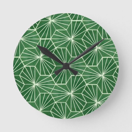 Moderne Art Deco Lime Groen geometrisch patroon Ronde Klok (Voorkant)