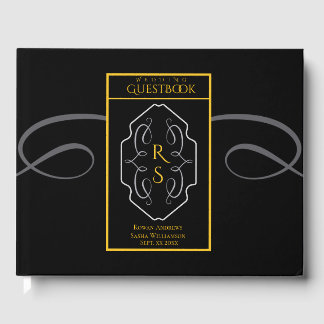 Moderne Art Deco Monogram Huwelijk Gastenboek