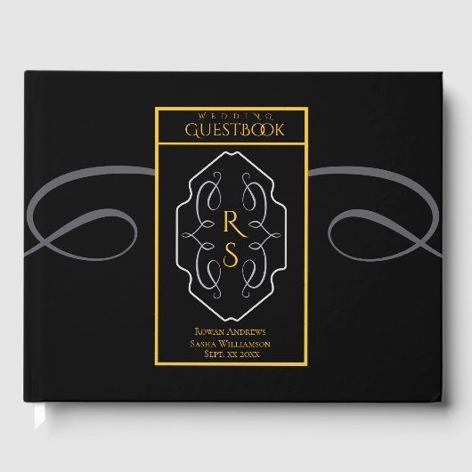 Moderne Art Deco Monogram Huwelijk Gastenboek (Voorkant)