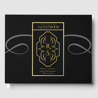 Moderne Art Deco Monogram Huwelijk Gastenboek