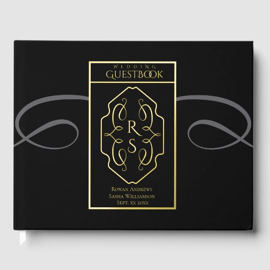 Moderne Art Deco Monogram Huwelijk Gastenboek (Voorkant)