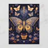 Moderne Art Deco Paarse Blauwe Gouden Vlinder Briefkaart (Voorkant)